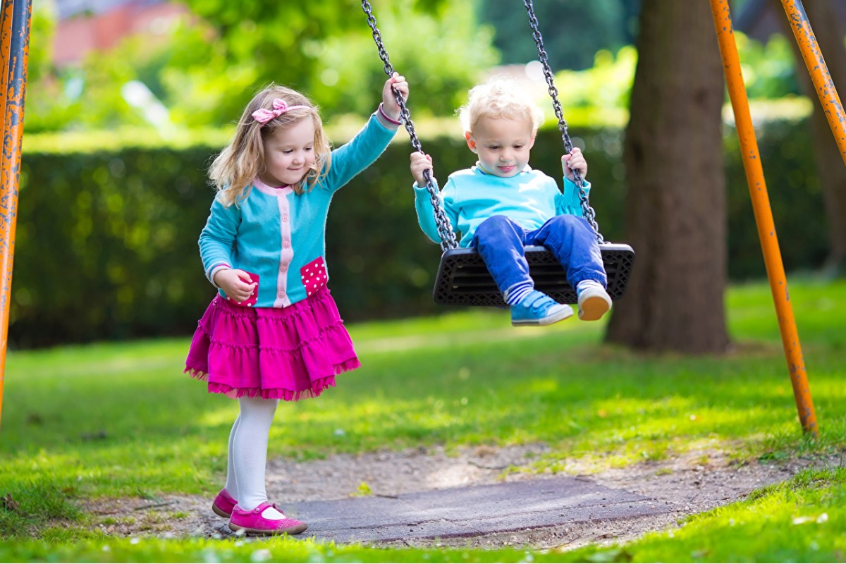 Children playing swing